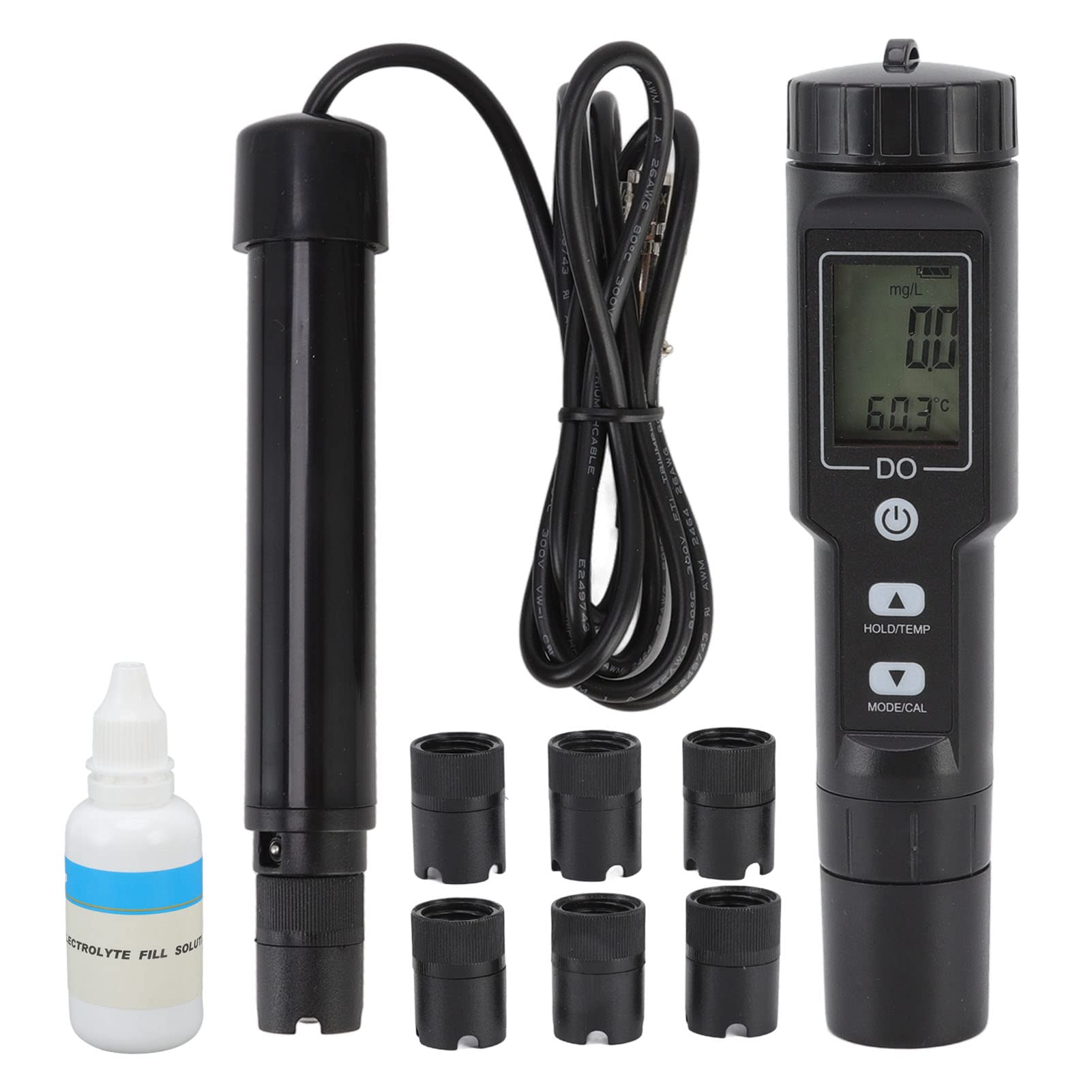 Tnfeeon Dissolved Oxygen Meter Detachable Probe Digital Screen Display Dissolved Oxygen Sensor for Aquarium Experiment Research (Without Backlit)