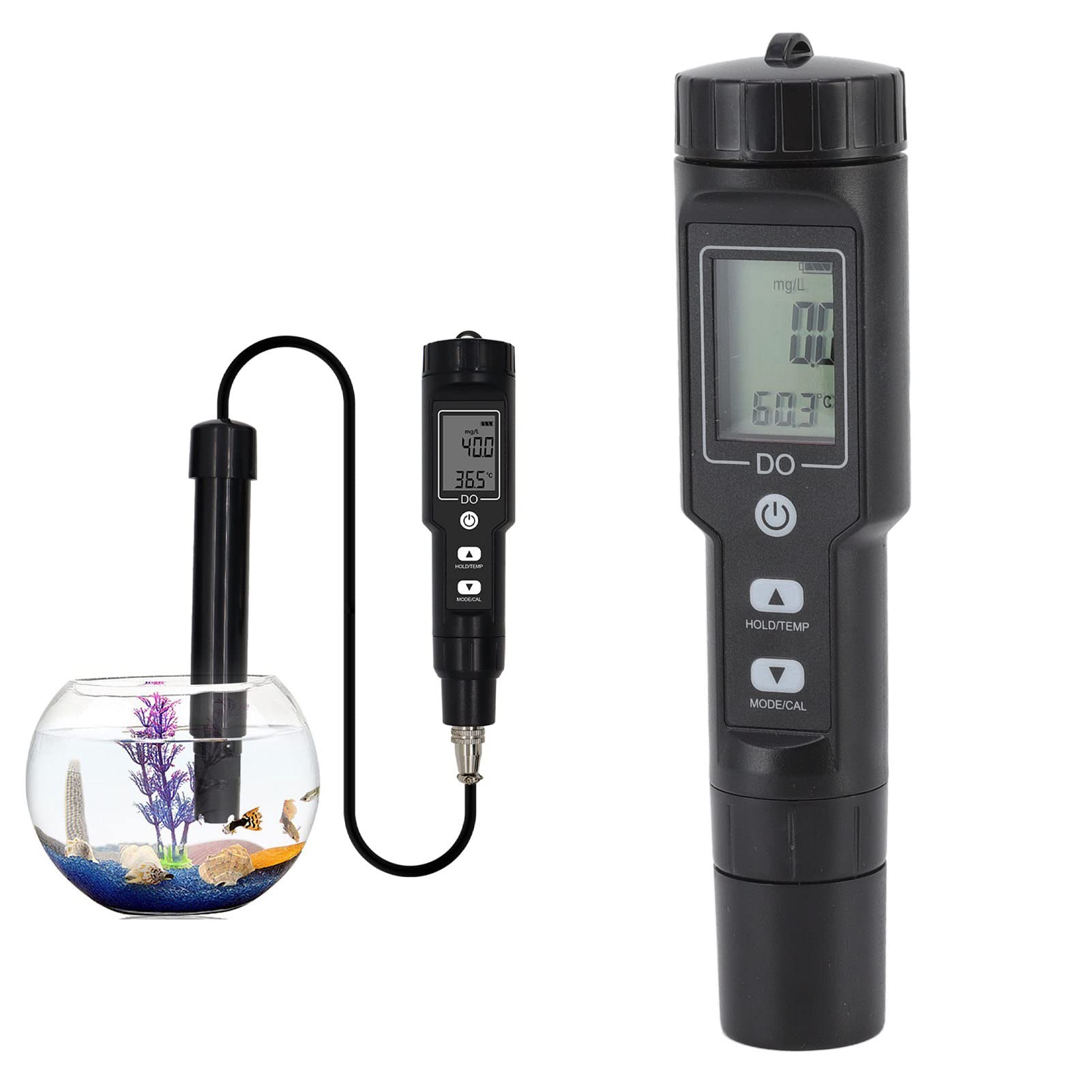 Tnfeeon Dissolved Oxygen Meter Detachable Probe Digital Screen Display Dissolved Oxygen Sensor for Aquarium Experiment Research (Without Backlit)