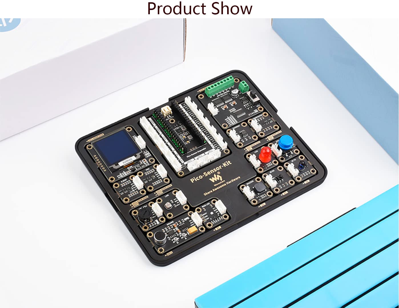 for Raspberry Pi Pico W, Raspberry Pi Pico W Sensor Kit with Expansion Board and Raspberry Pi Pico W with Pre-Soldered Header and RGB LED,Motor Driver,etc,15 Detachable Sensors, All-in-One Design