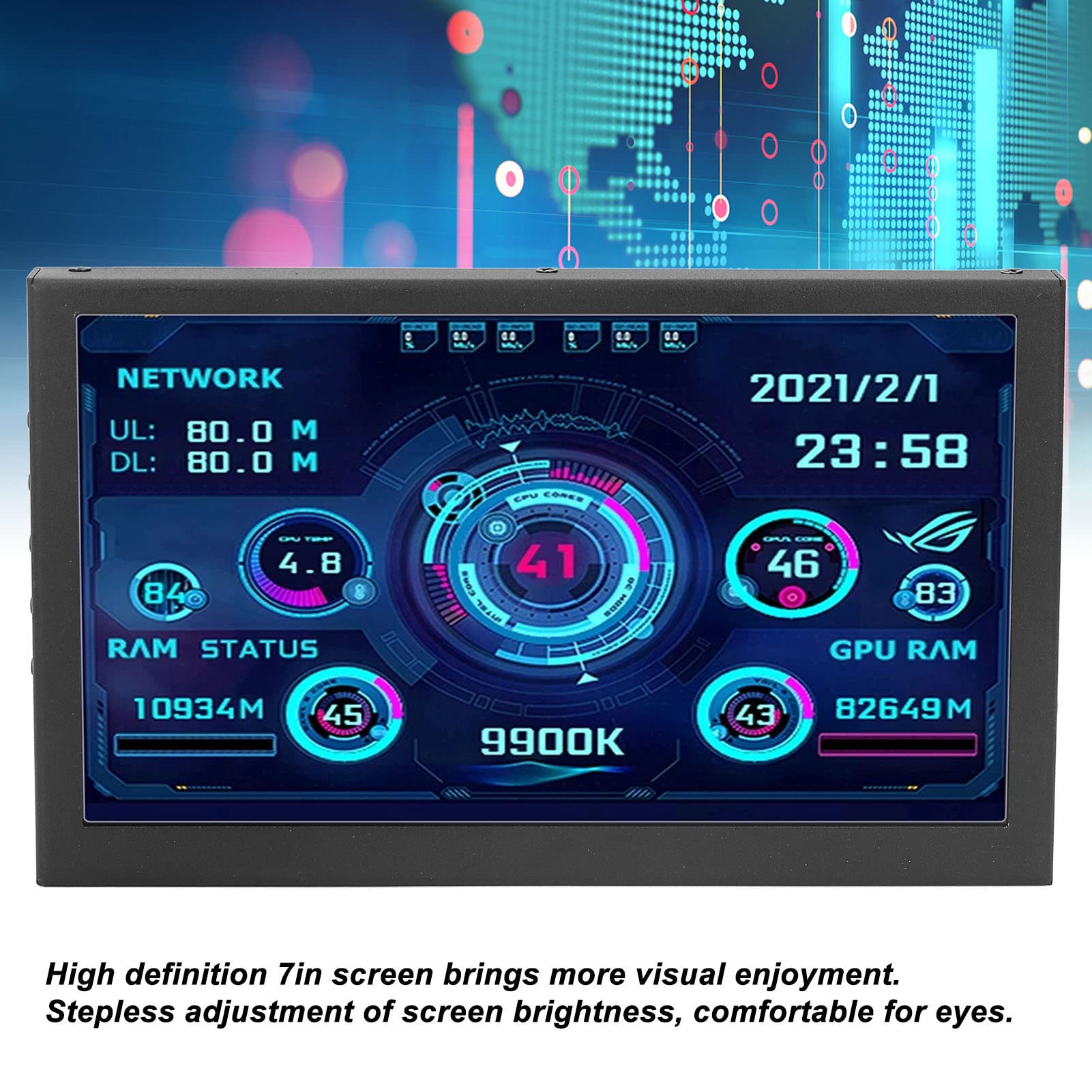 PC Secondary Screen, Computer Display Monitor Easy Operation Auto Shutdown High Definition with 2pcs Cable for Home