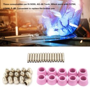 40pc Plasma Cutter Cutting Torch Kit,Electrode Nozzles Tip Accessory with 10 Ceramic Shield Cups,15 Electrodes and 15 Nozzles for SG55, AG60 Flashlight