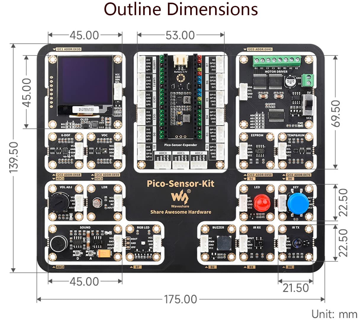 for Raspberry Pi Pico W, Raspberry Pi Pico W Sensor Kit with Expansion Board and Raspberry Pi Pico W with Pre-Soldered Header and RGB LED,Motor Driver,etc,15 Detachable Sensors, All-in-One Design