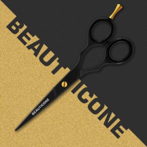 BEAUTICONE Hair Cutting Scissors | 6.5 Inch Stainless Steel Barber Scissors | Hairdressing Scissors for Salon | Smooth & Sharp Edge Blades, Razor Edge - Hair Scissors for Men & Women (Black)