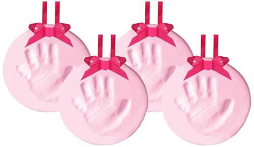 Tiny Ideas DIY Baby's Print Handprint or Footprint Keepsake No Bake Ornament with Ribbon, Baby Girl Nursery Décor, Pink (Pack of 4)