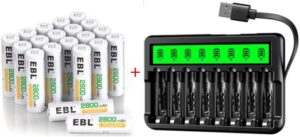 ebl 20-counts aa rechargeable batteries and 8 bay newest version lcd battery charger