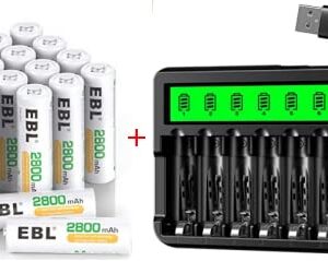 EBL 20-Counts AA Rechargeable Batteries and 8 Bay Newest Version LCD Battery Charger