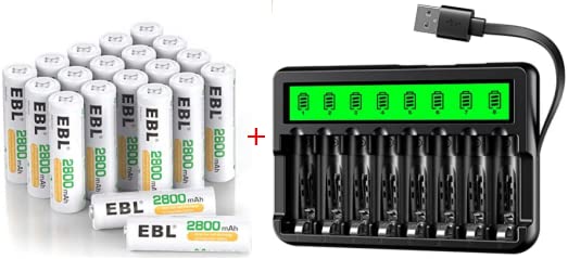 EBL 20-Counts AA Rechargeable Batteries and 8 Bay Newest Version LCD Battery Charger