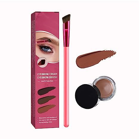 4D Hair Stroke Brow Stamp Brush, Eyebrow Hair Stroke Brush, Multi-Function Eyebrow Brush Ultra-thin Angled Realistic Eyebrow Brush & Eyebrow Cream Makeup Brush Set (Light brown)