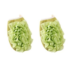 2pcs shower gloves with flower bath ball exfoliating body pad deep cleaning gloves for bathroom, bathhouses and spas (green)