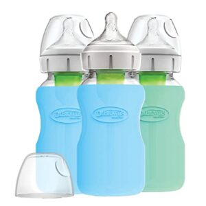 Dr. Brown’s Natural Flow® Options+™ Glass Baby Bottle Sleeves, 100% Silicone, 9 oz, Wide-Neck, Mint (Pack of 2)