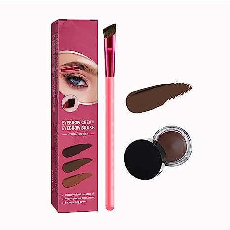 4D Hair Stroke Brow Stamp Brush, Eyebrow Hair Stroke Brush, Multi-Function Eyebrow Brush Ultra-thin Angled Realistic Eyebrow Brush & Eyebrow Cream Makeup Brush Set (Dark brown)