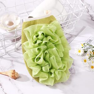 2PCS Shower Gloves with Flower Bath Ball Exfoliating Body Pad Deep Cleaning Gloves for Bathroom, Bathhouses and Spas (Green)