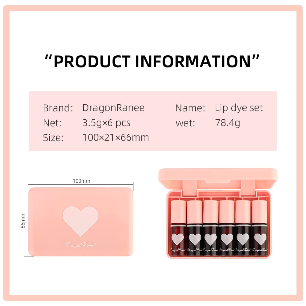 6 Colors Lip Tint Stain Set，Korean Lip Gloss Lip Tint Stain Plumping Mini Liquid Lipstick，Multi-use Lip and Cheek Tint，Long lasting Non-Stick Cup Waterproof，High Pigment, Vivid Color, Lip Color Makeup