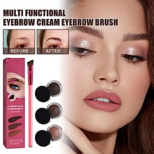 4D Hair Stroke Brow Stamp Brush, Eyebrow Hair Stroke Brush, Multi-Function Eyebrow Brush Ultra-thin Angled Realistic Eyebrow Brush & Eyebrow Cream Makeup Brush Set (Light brown)