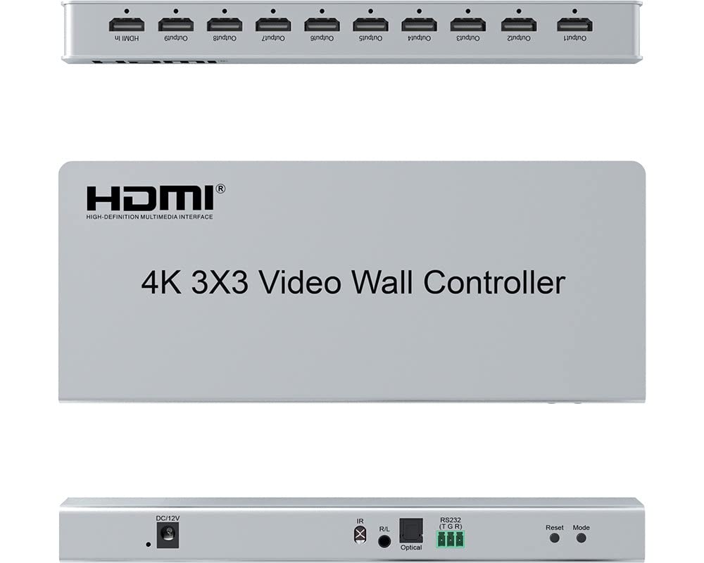 4K 3×3 Video Wall Controller(1x2/1x3/1x4/1x5/1x6/2x1/2x2/2x3/2x4/3x1/3x2/3x3/3x4/4x1/4x2/4x3/4x4) 4 TV Splicing Display Support 3840x2160/30Hz