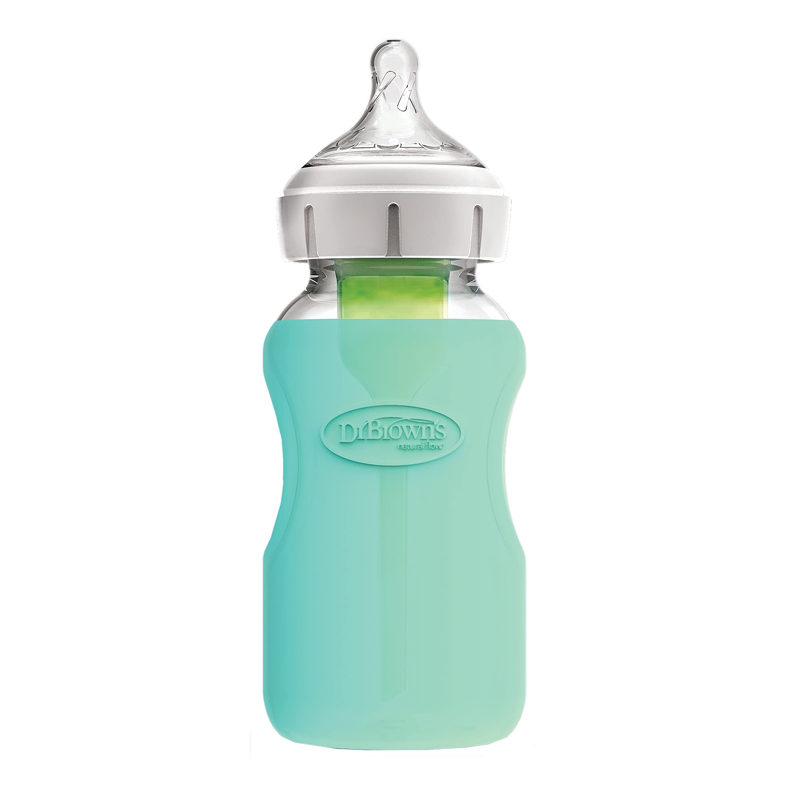 Dr. Brown’s Natural Flow® Options+™ Glass Baby Bottle Sleeves, 100% Silicone, 9 oz, Wide-Neck, Mint (Pack of 2)