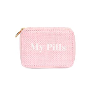 miamica women's zippered pill case with 8-day removable plastic organizer, pink rattan, 3.5” x 2.75” x 1.25” – cute weekly medicine box compact design