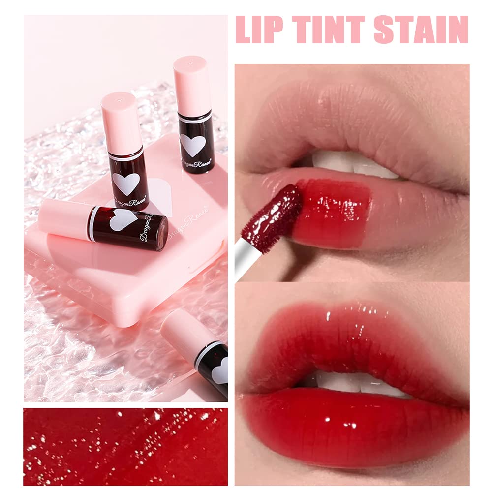 6 Colors Lip Tint Stain Set，Korean Lip Gloss Lip Tint Stain Plumping Mini Liquid Lipstick，Multi-use Lip and Cheek Tint，Long lasting Non-Stick Cup Waterproof，High Pigment, Vivid Color, Lip Color Makeup