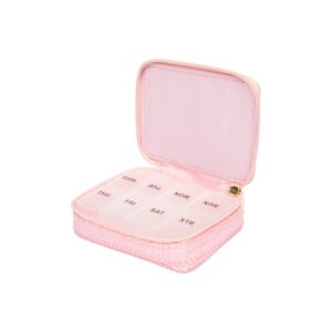 MIAMICA Women's Zippered Pill Case with 8-Day Removable Plastic Organizer, Pink Rattan, 3.5” x 2.75” x 1.25” – Cute Weekly Medicine Box Compact Design