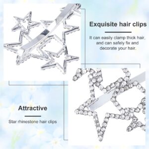 OIIKI Hollow Star Hair Clips Pins 4pcs, Silver Rhinestone Star Hair Barrettes, Elegant Metal Hair Clips Hairpin, Exquisite Hollow Geometric Hair Pins for Women Girls Hair Styling Accessories Party