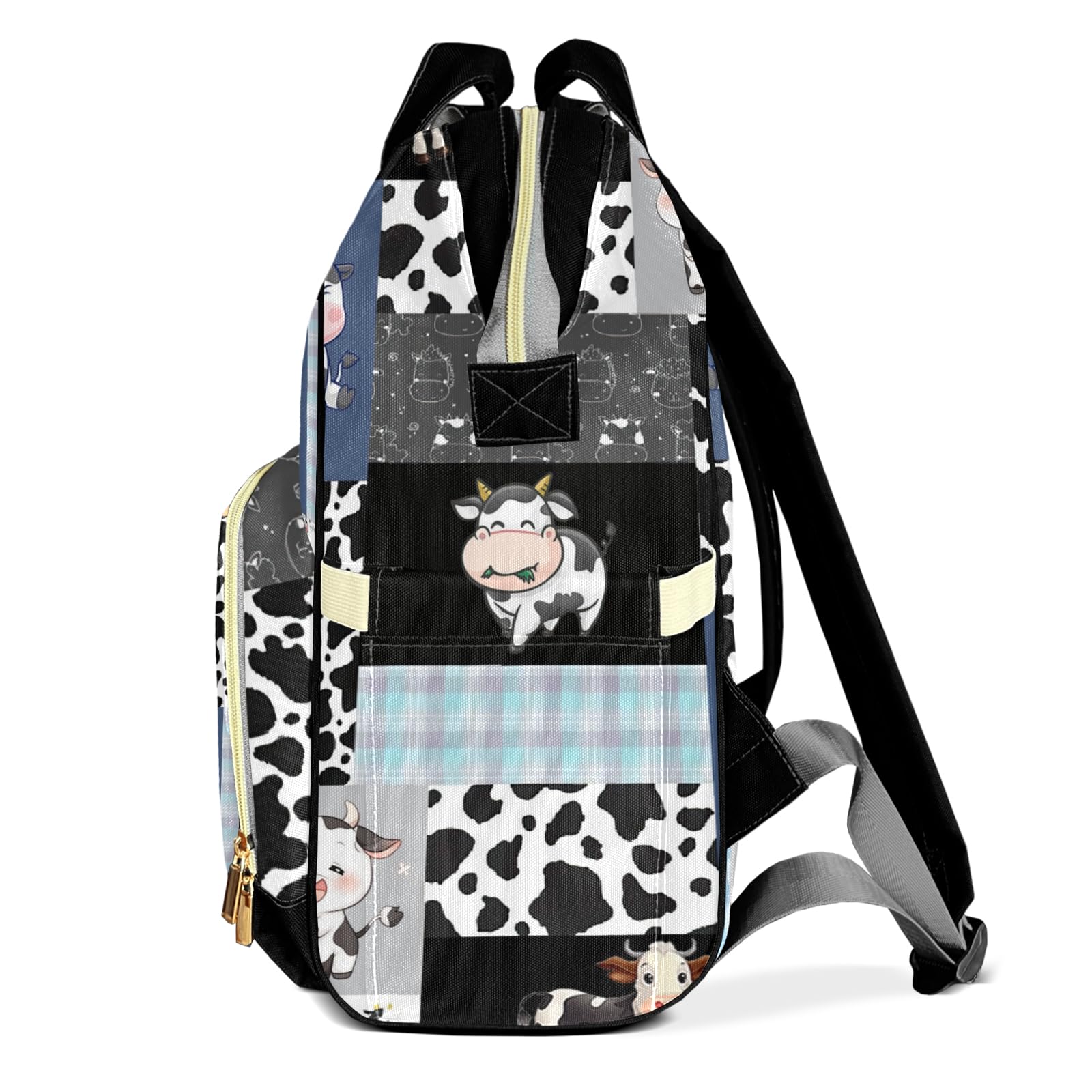 XOZOTY Cute Cow Print Pattern Patchwork Personalized Diaper Bag Backpack Name Custom Mommy Nappy Baby Bag Daypack for Mom Dad Gifts