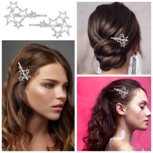 OIIKI Hollow Star Hair Clips Pins 4pcs, Silver Rhinestone Star Hair Barrettes, Elegant Metal Hair Clips Hairpin, Exquisite Hollow Geometric Hair Pins for Women Girls Hair Styling Accessories Party