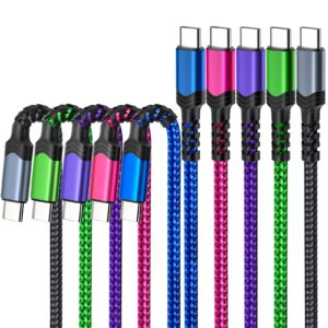 besgoods usb c to usb c cable 60w, [6ft,5pack] braided type c fast charging cord compatible with iphone 16 15 pro max macbook ipad air5 galaxy s23 ultra s22 s21fe a54-green,purple,pink,blue,black