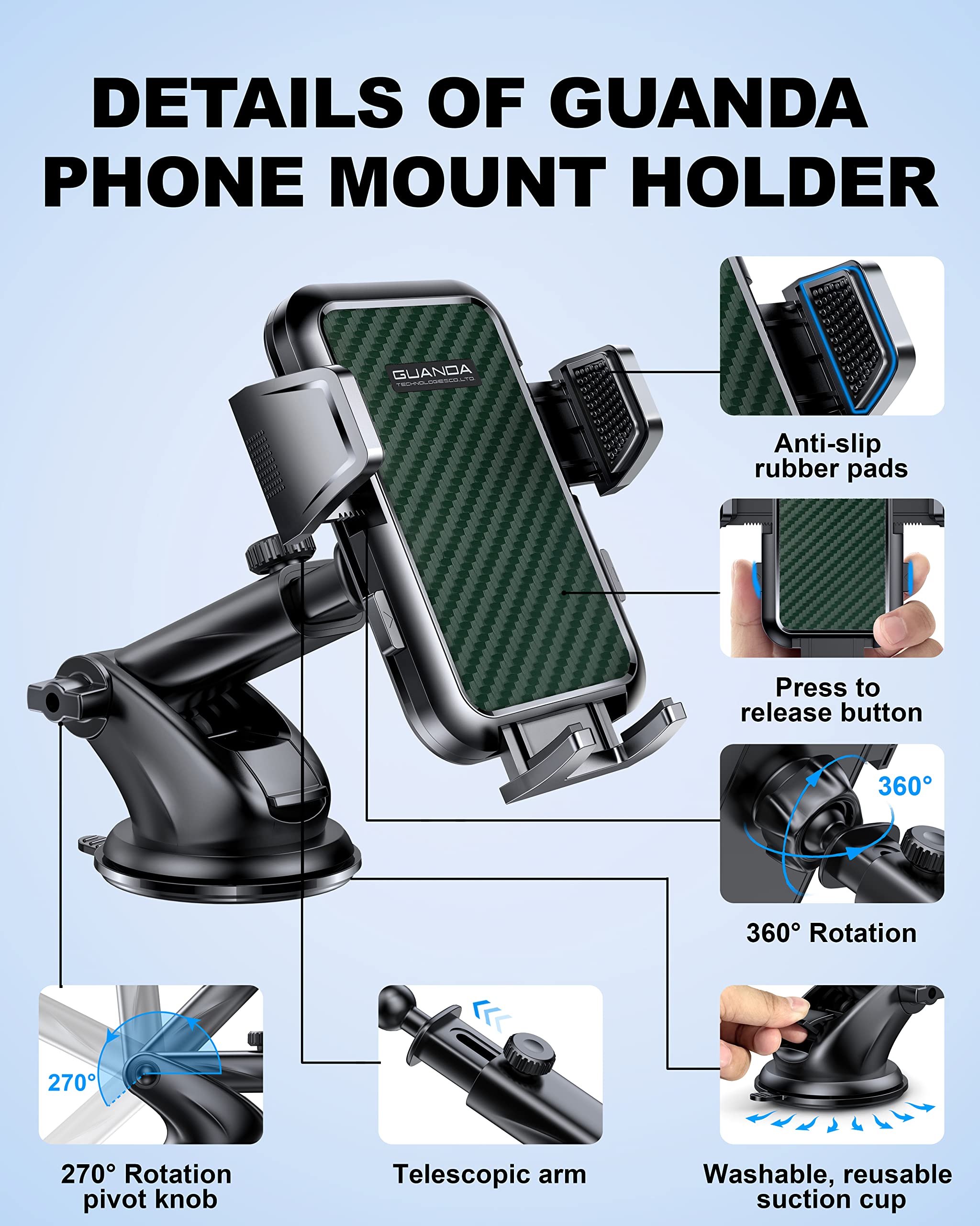 GUANDA TECHNOLOGIES CO., LTD. 2 Set Car Phone Holder with Strong Suction Cup