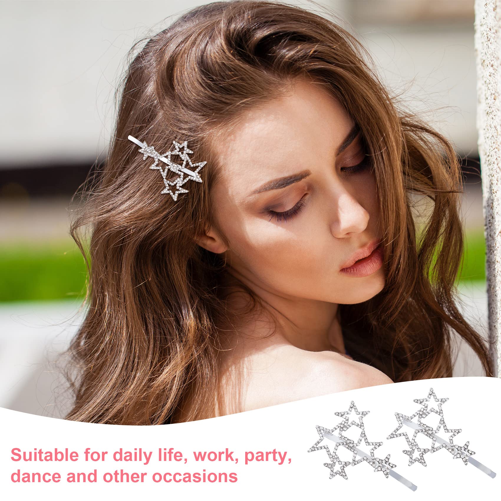 OIIKI Hollow Star Hair Clips Pins 4pcs, Silver Rhinestone Star Hair Barrettes, Elegant Metal Hair Clips Hairpin, Exquisite Hollow Geometric Hair Pins for Women Girls Hair Styling Accessories Party