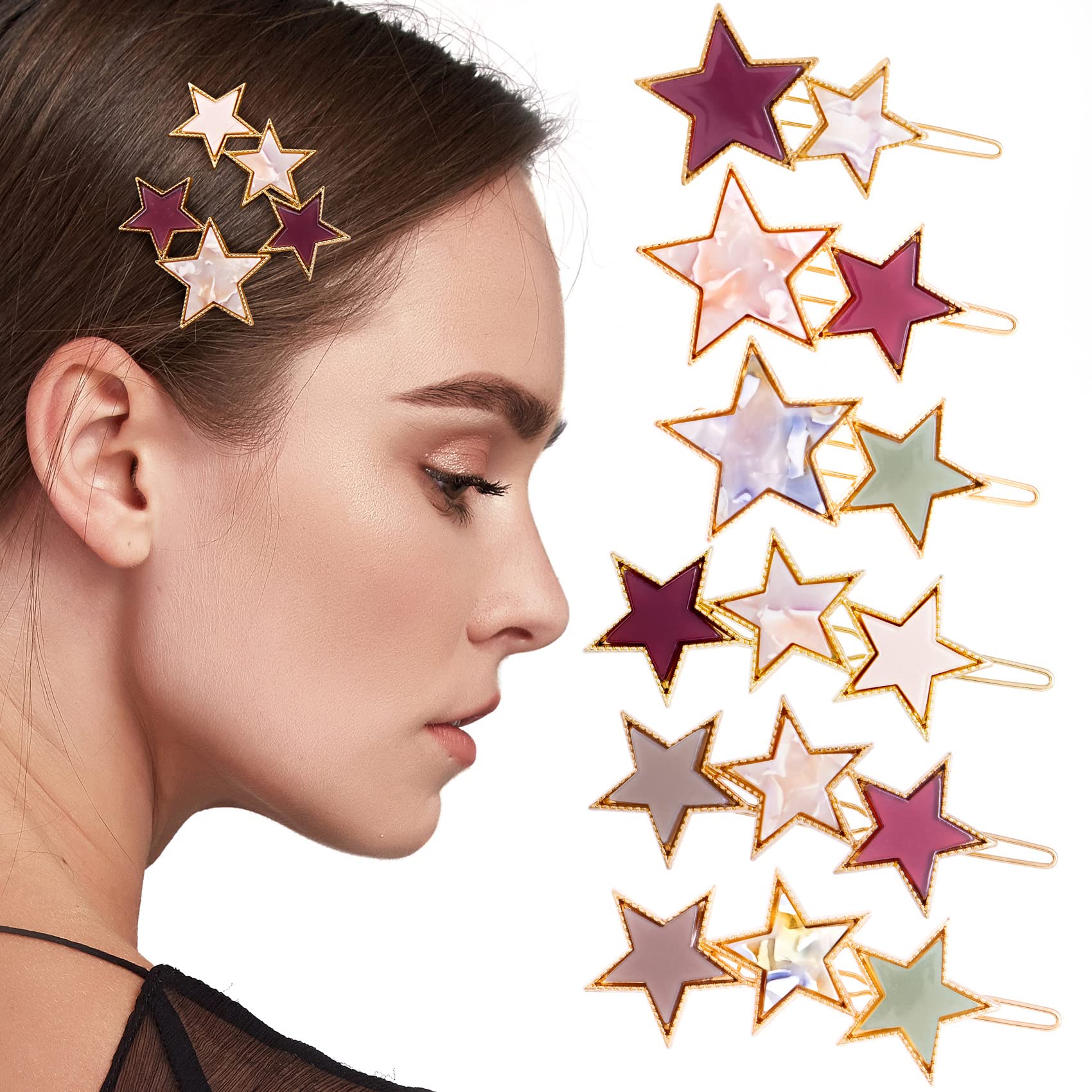 OIIKI Star Hair Accessories: 6pcs Elegant Metal Barrettes, Exquisite Hollow Geometric Hairpins for Women and Girls, Perfect for Hair Styling