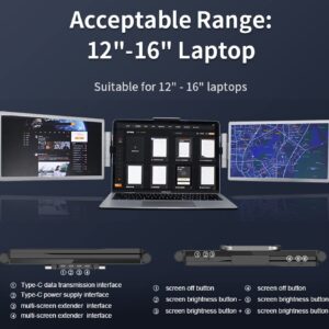 ZTGD Laptop Screen Extender,12'' Triple Portable Monitor Extender Workstation for 12-16" Laptop, FHD 1920 * 1080P IPS Dual Display with only 1 USB C Cable Connection to Windows/Mac