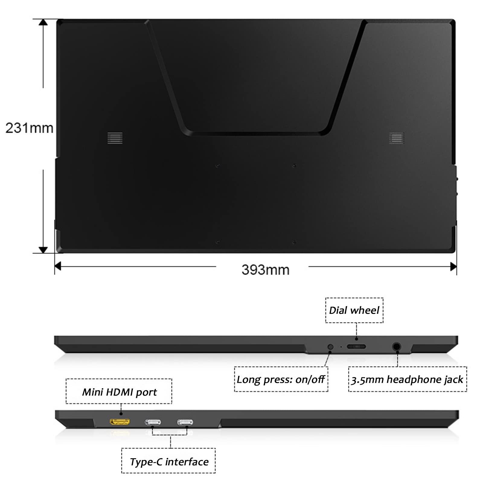 Serchou 1080P HD Thin and Light Portable Display, Built-in Dual Speakers can be Connected to Computers/Game Consoles/Cell Phones External Expansion Screen