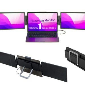 ZTGD Laptop Screen Extender,12'' Triple Portable Monitor Extender Workstation for 12-16" Laptop, FHD 1920 * 1080P IPS Dual Display with only 1 USB C Cable Connection to Windows/Mac