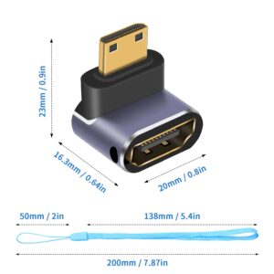 Duttek 8K 90 Degree Mini HDMI to HDMI Adapter, UHD HDMI to Mini HDMI Adapter, Up Angled Mini HDMI Male to HDMI Female Adapter Support 8K@60Hz, 4K@144Hz, 2K@240Hz for Camera, Camcorder 2 Pack