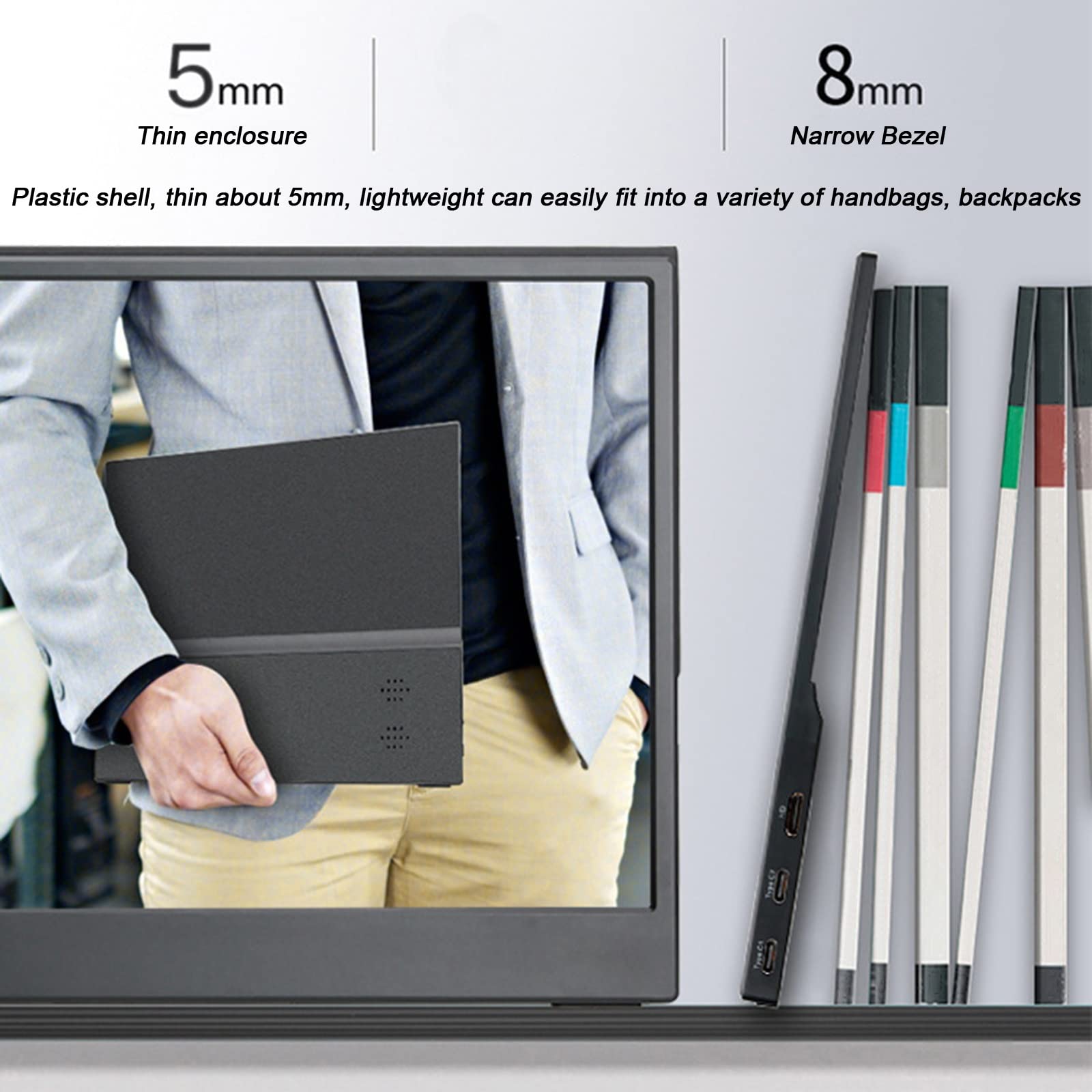 Serchou 13.3-inch Ultra-Thin Portable Monitor External Expansion of The Same Screen IPS HD Display, Built-in Dual Speakers