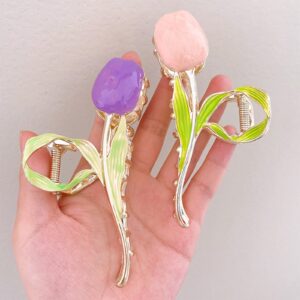 Candy Colors Flower Hair Clip Oil Drip Alloy Hair Claw Large Spring Hair Accessories for Women Girls