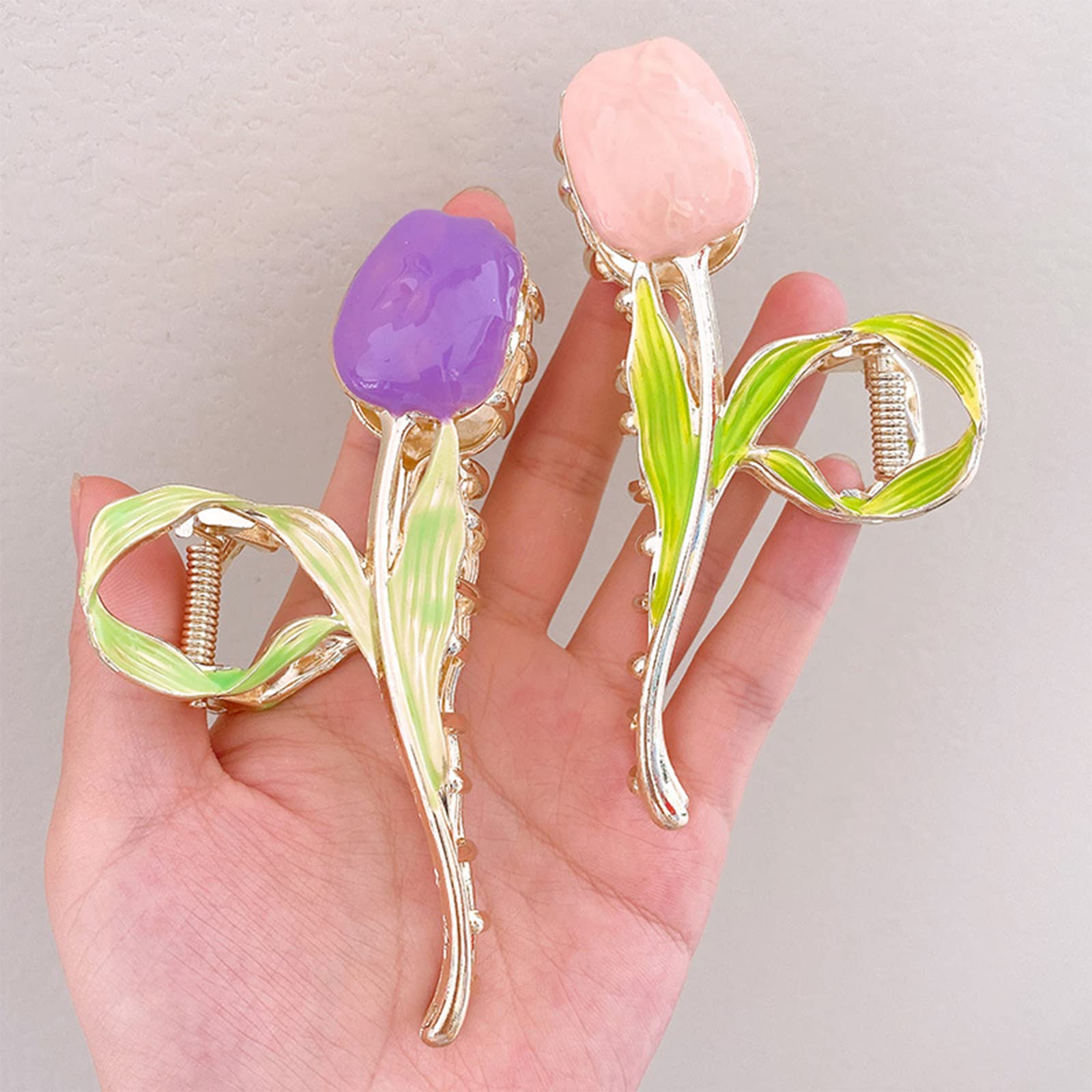 Candy Colors Flower Hair Clip Oil Drip Alloy Hair Claw Large Spring Hair Accessories for Women Girls