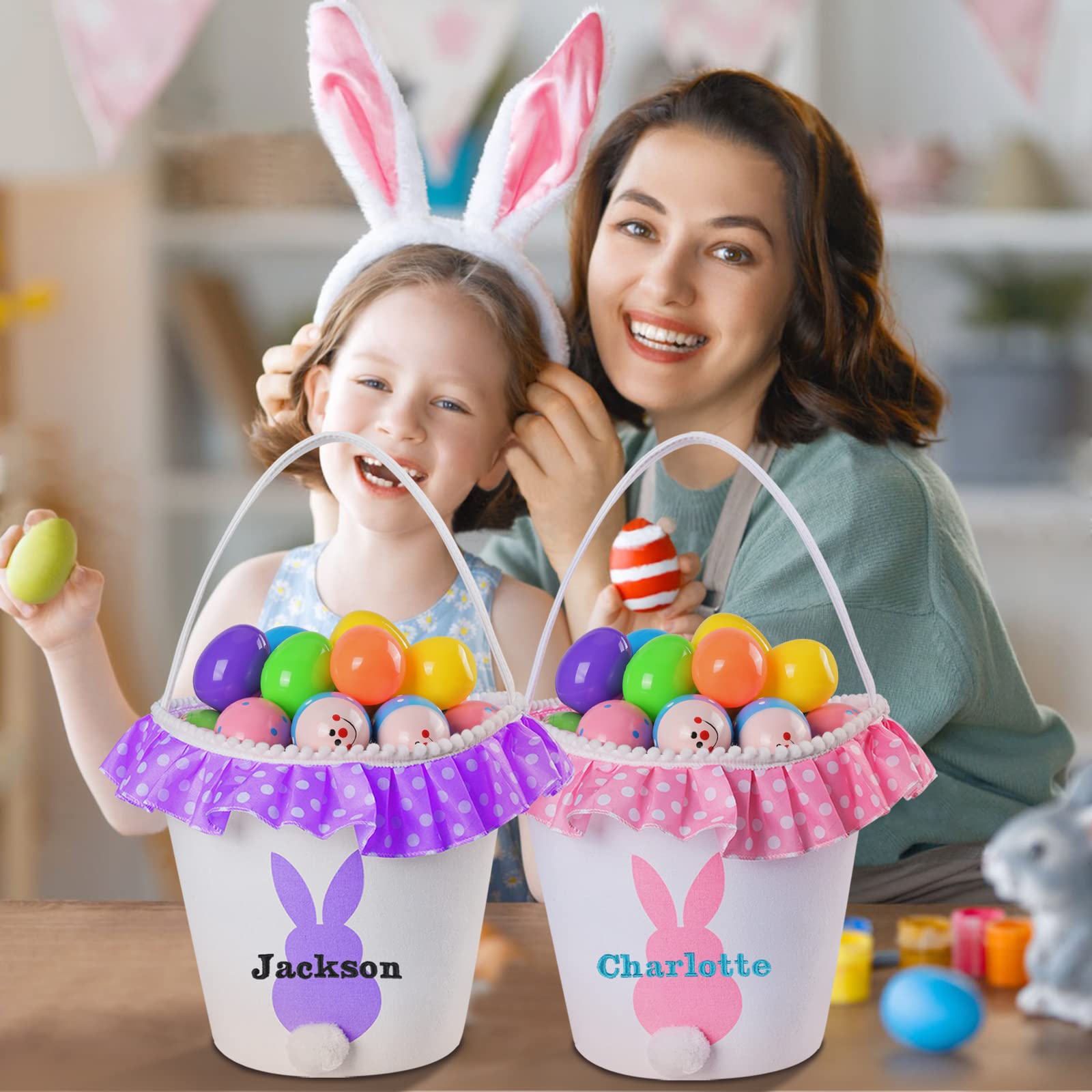 Personalized Easter Baskets for Kids, Easter Basket Bags, Easter Basket Ideas, Easter Basket for Baby Toddler, Easter Hunt Basket, Easter Eggs Basket, Easter Baskets for Gifts Empty - Blue