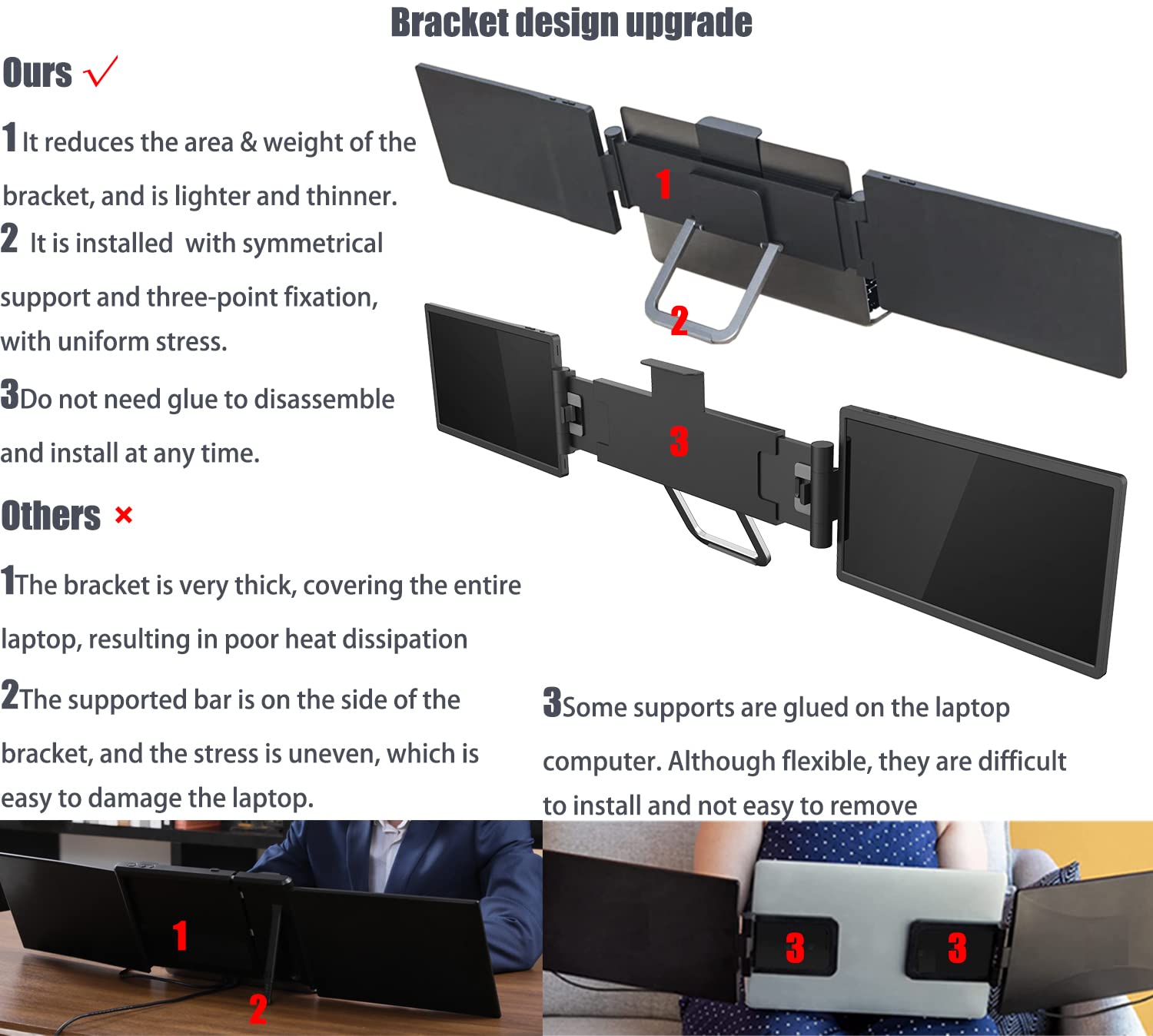 ZTGD Laptop Screen Extender,12'' Triple Portable Monitor Extender Workstation for 12-16" Laptop, FHD 1920 * 1080P IPS Dual Display with only 1 USB C Cable Connection to Windows/Mac