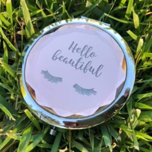 SILLY OBSESSIONS Hello Beautiful Engraved Vanity Magnifying Compact Mirror/Makeup Mirror. Gift for Girlfriend, Wife, Daughter, Sister, Braid, Bridesmaids on Wedding, Braidal Shower, Birthday(6)