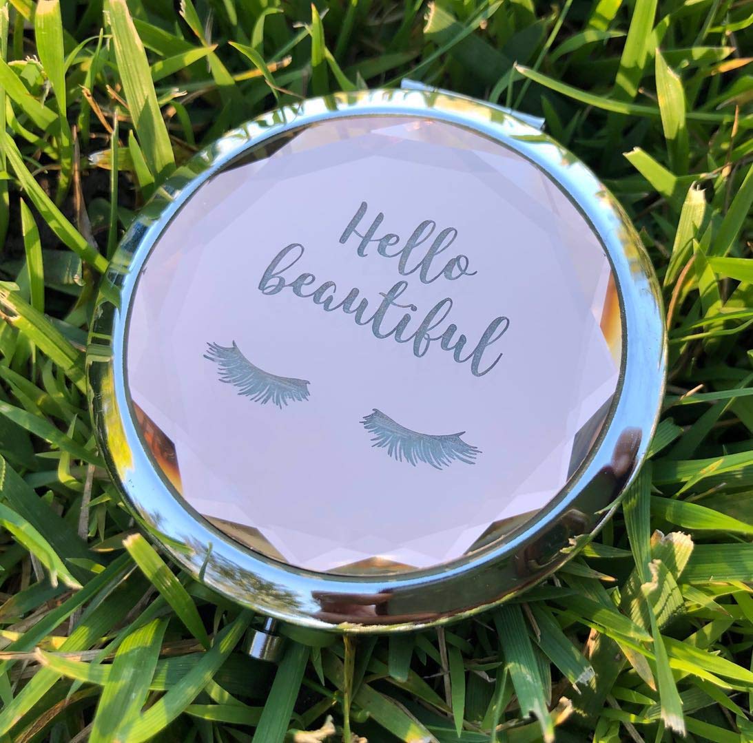 SILLY OBSESSIONS Hello Beautiful Engraved Vanity Magnifying Compact Mirror/Makeup Mirror. Gift for Girlfriend, Wife, Daughter, Sister, Braid, Bridesmaids on Wedding, Braidal Shower, Birthday(6)