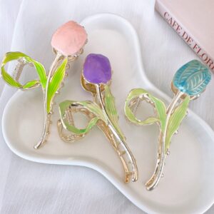 Candy Colors Flower Hair Clip Oil Drip Alloy Hair Claw Large Spring Hair Accessories for Women Girls