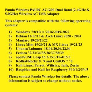 Panda Wireless® PAU0C AC1200 Dual Band Wireless-AC USB Adapter - Windows 7/8/10/11/2019/2022, Chrome OS, Zorin, MXLinux, Mint, Ubuntu, Fedora, openSUSE, Rocky, Lubuntu, Kali Linux and Raspbian