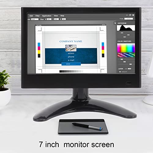 Fydun Gaming Monitor IPS, 7 Inch Portable Mini Ith Remote Control 100240V Color VGA AV DC USB HD Multimedia Interface Dual Speakers