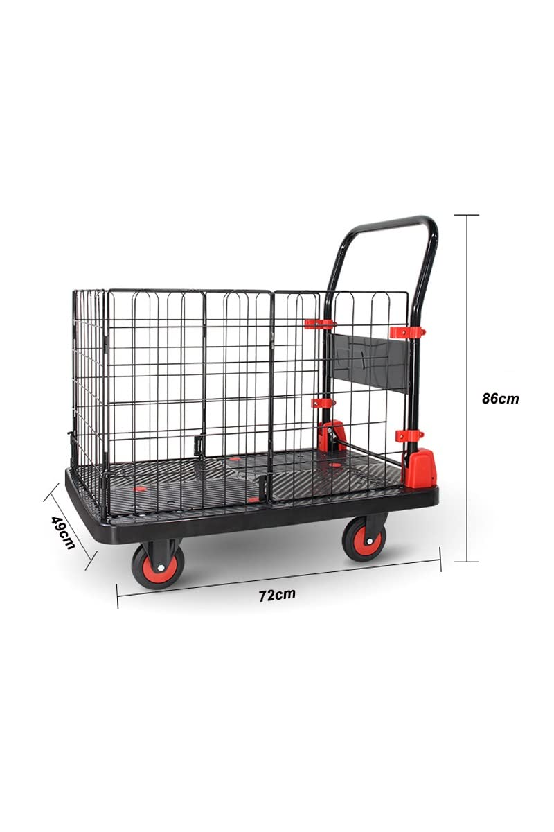 Folding Platform Carts with Wheels,Folding Mesh Cage cart with Detachable Collapsible Fence,Portable Handling Platform Dolly Cart for Luggage,Material Transport Truck ,Load 330LB