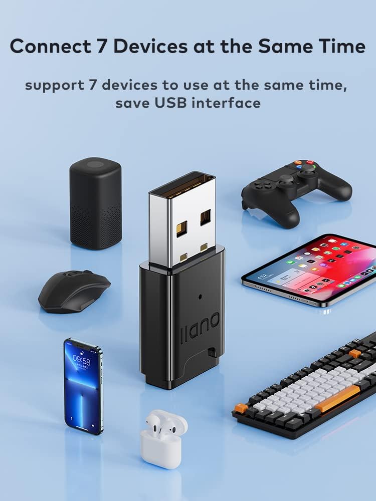 USB Bluetooth 5.3 Adapter for PC, Windows 11/10/8.1 Driver-Free Plug & Play llano USB Dongle [2023 Upgraded Intelligent 5.3 Chip] for Headphones, Mouse, Keyboard, Speaker, Printer, Laptop, Desktop