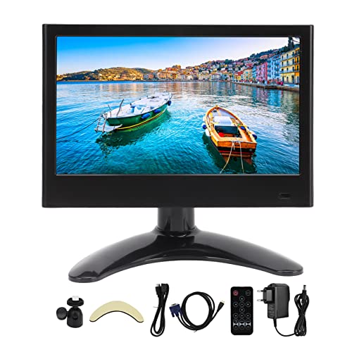 Fydun Gaming Monitor IPS, 7 Inch Portable Mini Ith Remote Control 100240V Color VGA AV DC USB HD Multimedia Interface Dual Speakers