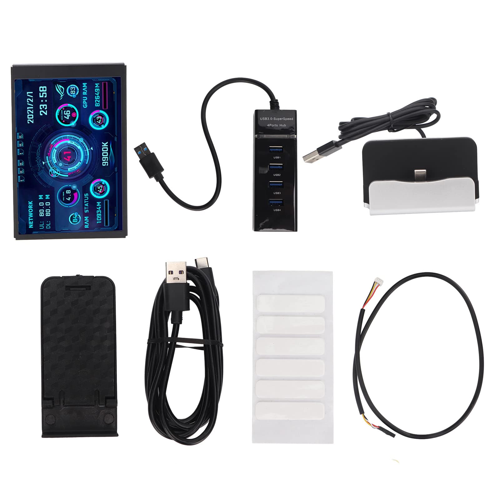 Sanpyl Computer Temp Monitor, 3.5in IPS Full View USB C CPU Data Monitor Auto Off Rotatable Design Plug and Play RAM Monitor for Chassis RAM GPU (Black Cat Lingerie Dress)