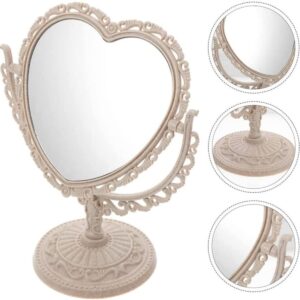 FEIYU BUY 1 Pack Simple and Lovely Heart-Shaped Cosmetic Mirror Plastic Double-Sided Rotatable Dresser Mirror Lightweight Mirror Bathroom Bedroom Mirror