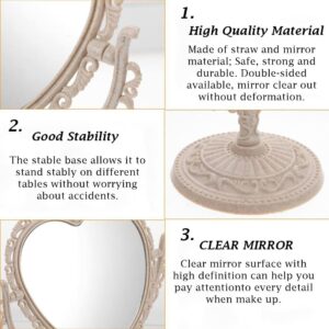 FEIYU BUY 1 Pack Simple and Lovely Heart-Shaped Cosmetic Mirror Plastic Double-Sided Rotatable Dresser Mirror Lightweight Mirror Bathroom Bedroom Mirror